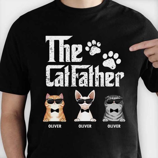 Discover The Cat Father - Gift for Cat Dad, Cat Mom - Personalized Unisex T-Shirt