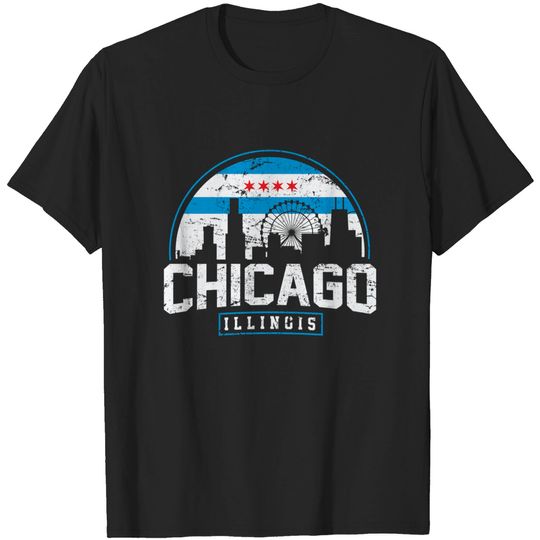 Chicago Illinois Flag Tees Vintage Skyline Shirt Men Women T-Shirt