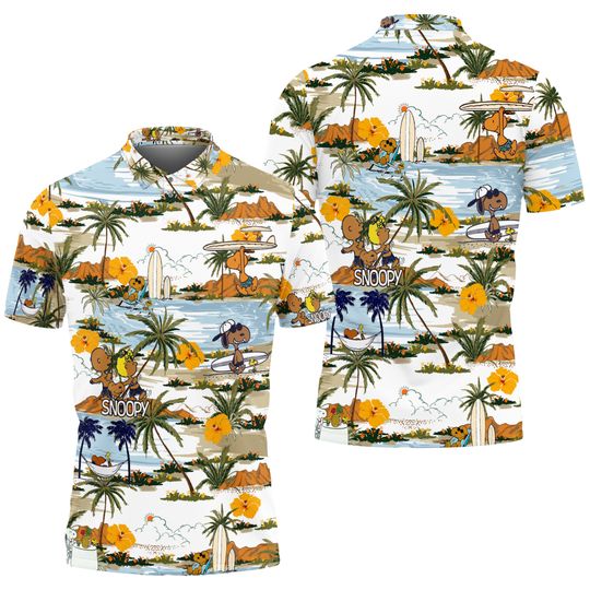 Snoopy And Friends Brown Hawaiian Shirt, Summer Beach Trip Polo Shirt
