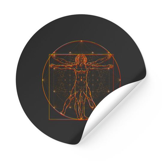 Leonardo Da Vinci Vitruvian Man Trippy Mandala Art Glitch - Leonardo Da Vinci Vitruvian Man - Stickers