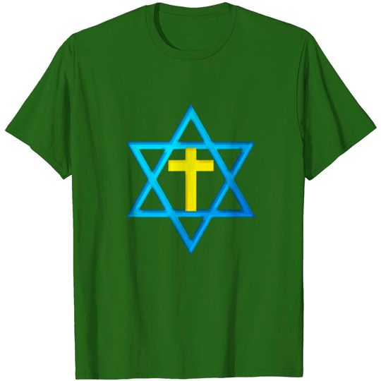 Gold Symbol T-Shirt Messianic Star Of David With Gold Cross