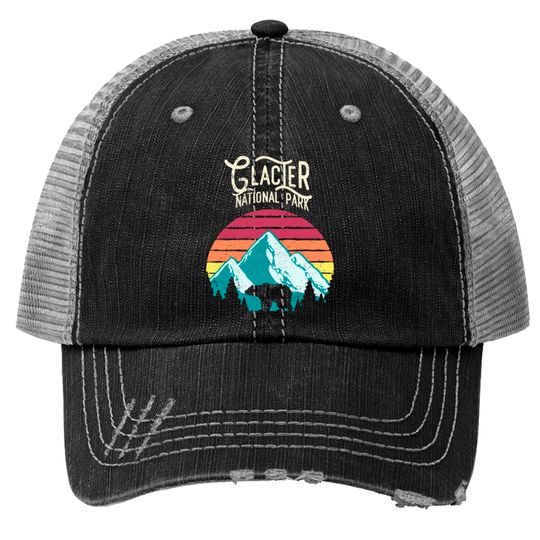 Vintage Glacier National Park Mountain Bear Sweat Trucker Hats