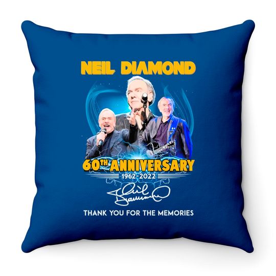 Neil Diamond 60th Anniversary 1962-2022 Signatures Throw Pillows, Neil Diamond Fan Gifts, Neil Diamond Vintage