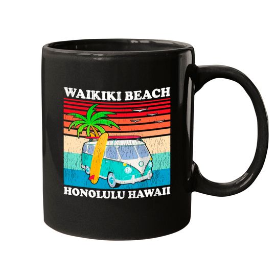 Vintage Family Vacation Retro Honolulu Hawaii Waikiki Beach Mugs