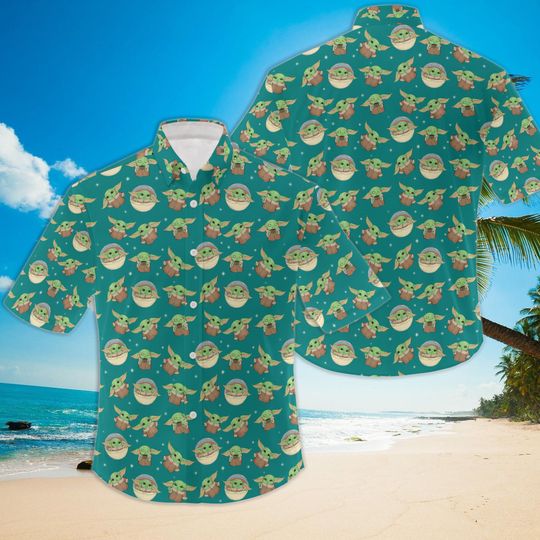Mens Baby Yoda Grogu Short Sleeve Hawaiian Shirt