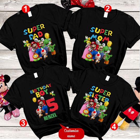Personalized Super Mario Theme Birthday Family T Shirt