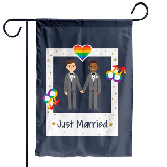 Gay Couple Just Married Rainbow LGBT Wedding Garden Flags