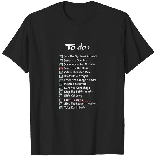 DCVZTEA Mass Effect Commanders to Do List Men's T-Shirt