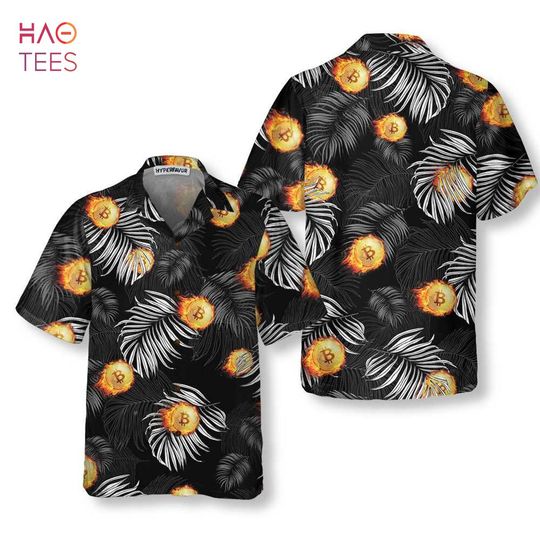 Discover Bitcoin Flame And Tropical Pattern Hawaiian Shirt