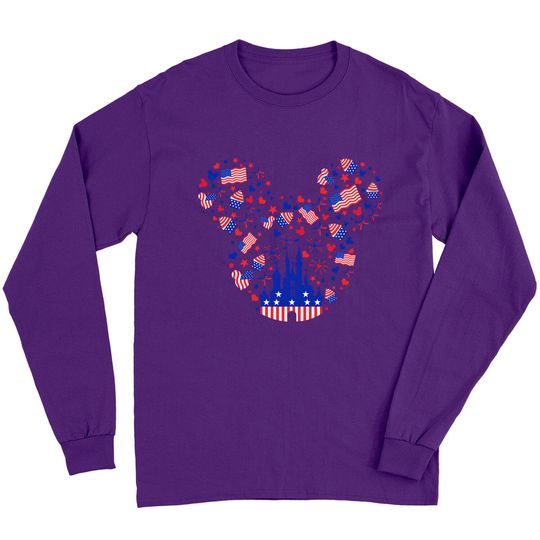 Mickey American Head 4th of July Long Sleeves, 4th of July Disney Long Sleeves, Stars and Stripes Shirt