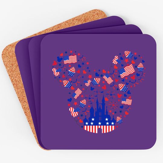 Mickey American Head 4th of July Coasters, 4th of July Disney Coasters, Stars and Stripes Coaster