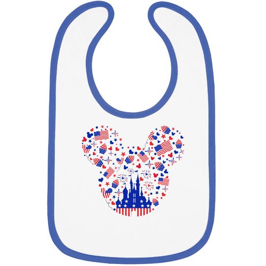 Mickey American Head 4th of July Bibs, 4th of July Disney Bibs, Stars and Stripes Bib