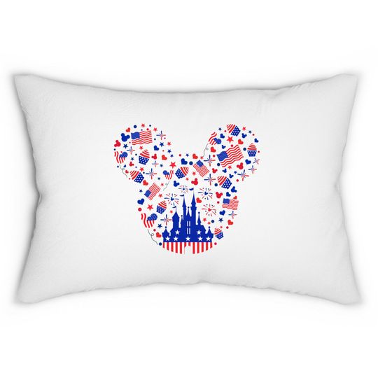 Mickey American Head 4th of July Lumbar Pillows, 4th of July Disney Lumbar Pillows, Stars and Stripes Lumbar Pillow