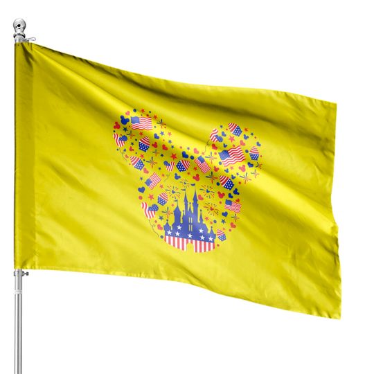 Mickey American Head 4th of July House Flags, 4th of July Disney House Flags, Stars and Stripes House Flag