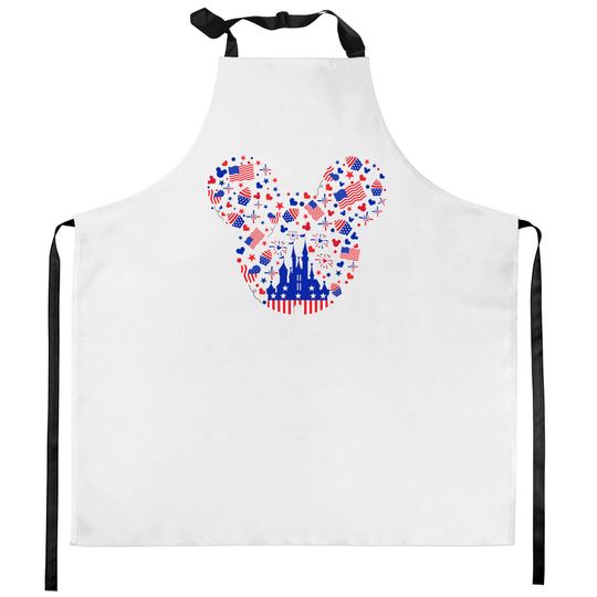 Mickey American Head 4th of July Kitchen Aprons, 4th of July Disney Kitchen Aprons, Stars and Stripes Kitchen Apron
