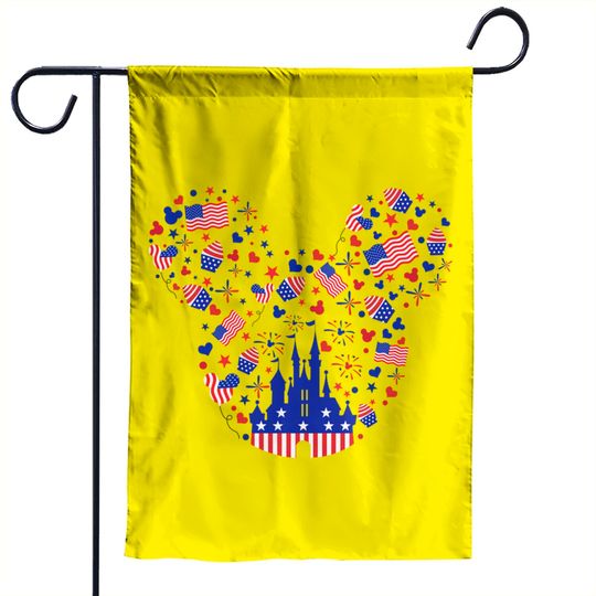 Mickey American Head 4th of July Garden Flags, 4th of July Disney Garden Flags, Stars and Stripes Garden Flag