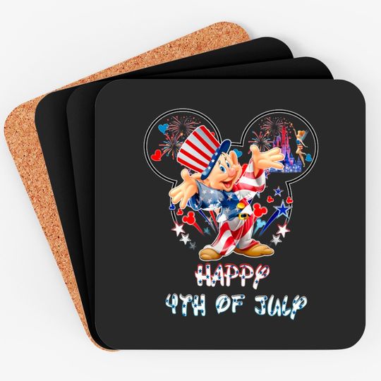 Dopey Dwarf Mickey Head Disney Happy July 4th Fireworks Coasters
