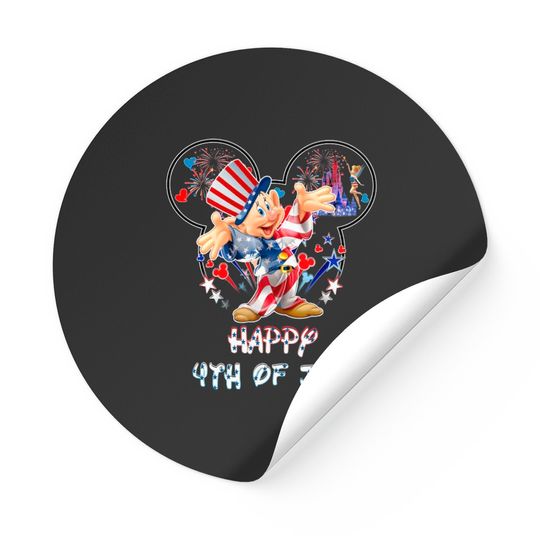 Dopey Dwarf Mickey Head Disney Happy July 4th Fireworks Stickers