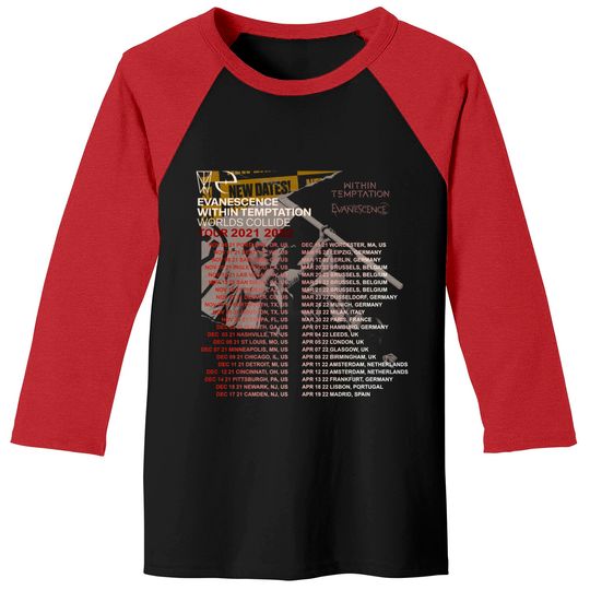 Evanescence Within Temptation Worlds Collide Tour 2022 Baseball Tees