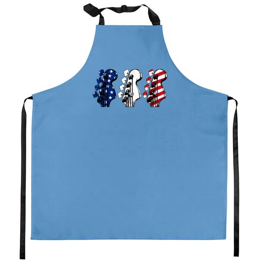 Red White Blue Guitar Head Guitarist 4th Of July Kitchen Aprons