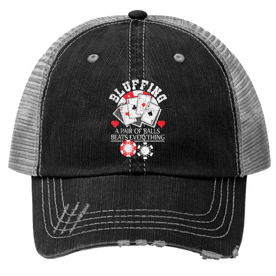 Poker Bluffing Balls Distressed Texas Hold Em Cards Trucker Hats