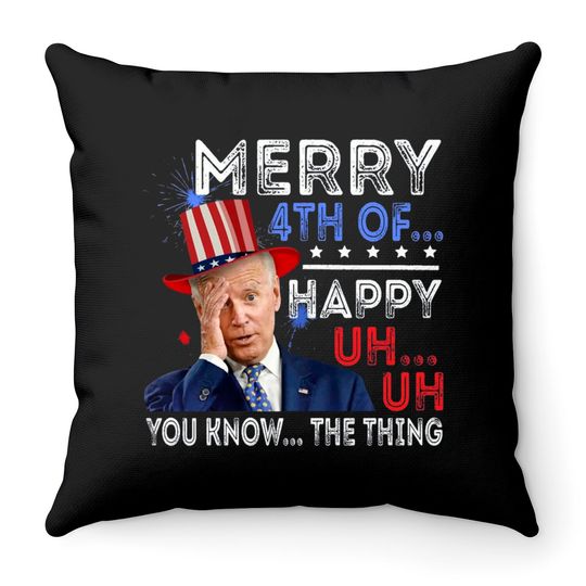 Joe Biden Confused Merry Happy Funny 4th Of July Throw Pillows