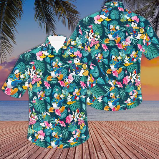 Donald duck hawaiian shirt, disney summer hawaiian shirt