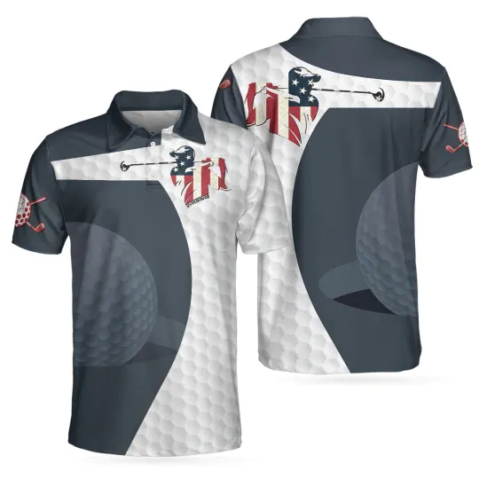 Golf Swing American Flag Golf Ball Texture Polo Shirt