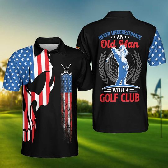 Skull Golf With American Flag Polo Shirt