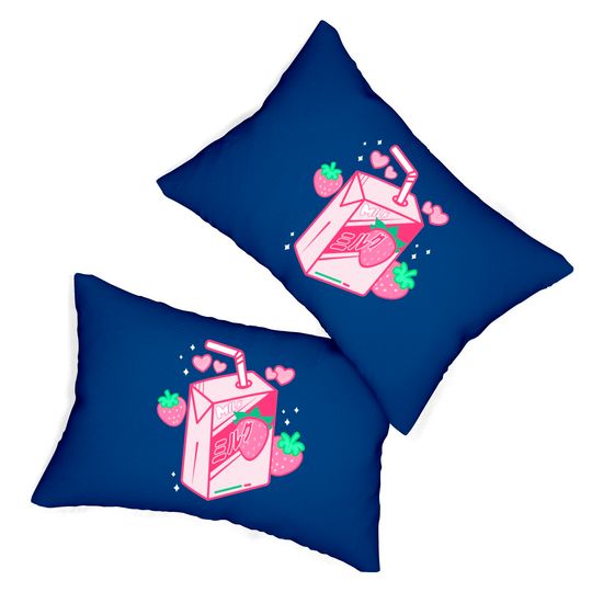 Japanese Kawaii Strawberry Milk Shake Carton Lumbar Pillows