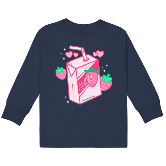 Discover Japanese Kawaii Strawberry Milk Shake Carton  Kids Long Sleeve T-Shirts