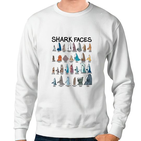 Discover Shark Faces Type Of Shark Predators Shark Week Ocean Sweatshirts