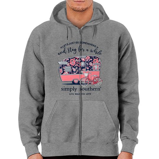 Simply Southern Let's Just Go Somewhere and Stay a While Short Sleeve Zip Hoodies