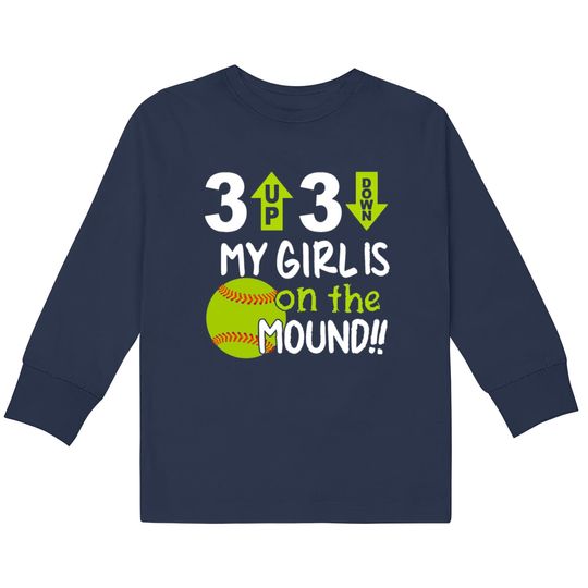 Discover 3 up 3 down my girl is on the mound softball t shi  Kids Long Sleeve T-Shirts