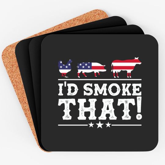 I'd Smoke That BBQ Loverr American Flag Coasters