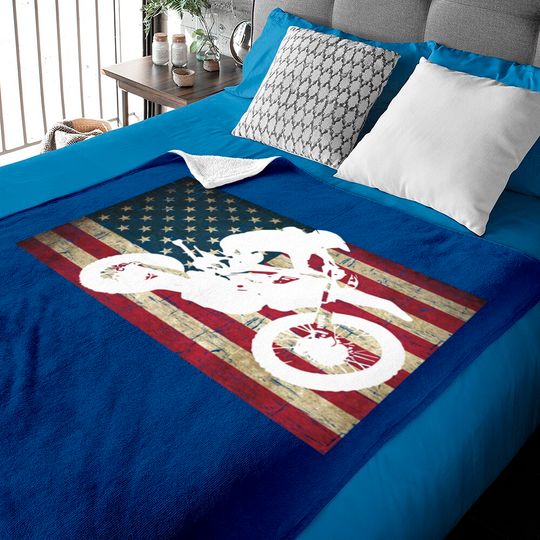Discover Dirt Bike Silhouette Distressed American Flag Motocross Pullover Baby Blankets