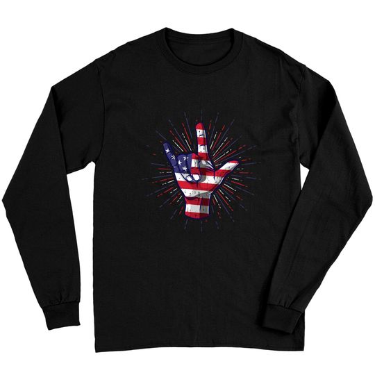 I Love You Hand Sign Gesture USA American Flag Cute - Usa America Flag - Long Sleeves