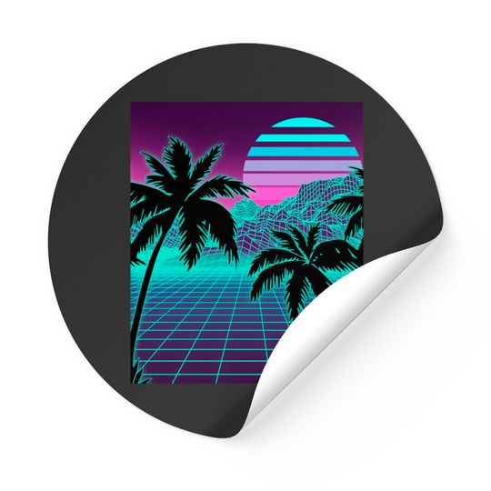 Retro 80s Vaporwave Sunset Sunrise With Outrun style grid Stickers