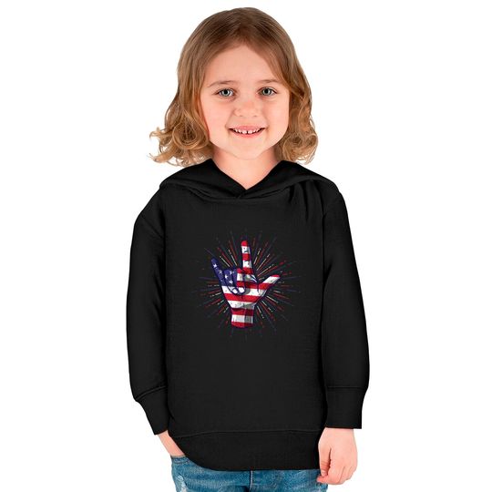 I Love You Hand Sign Gesture USA American Flag Cute - Usa America Flag - Kids Pullover Hoodies