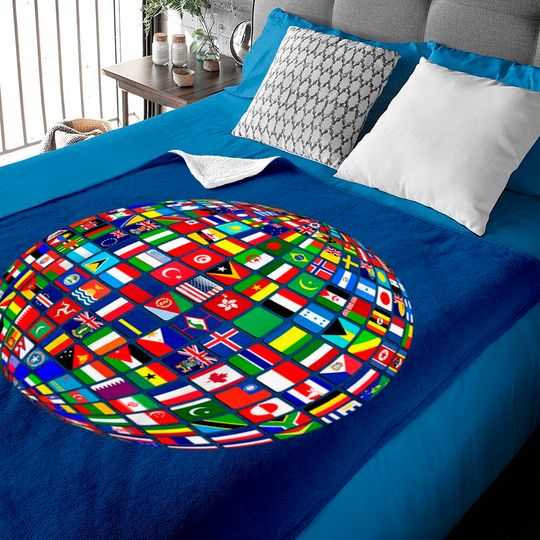 Travel Symbol Baby Blankets World Map of Flags