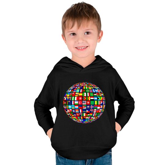 Travel Symbol Kids Pullover Hoodies World Map of Flags