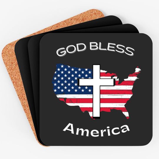 Discover God Bless America White Cross on USA Map Coasters