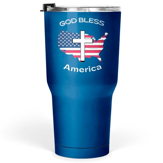 God Bless America White Cross on USA Map Tumblers 30 oz