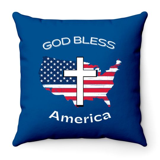 God Bless America White Cross on USA Map Throw Pillows