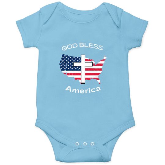 God Bless America White Cross on USA Map Onesies