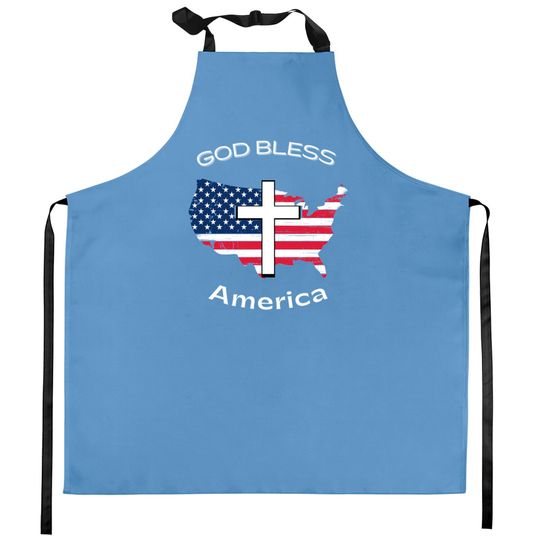 Discover God Bless America White Cross on USA Map Kitchen Aprons