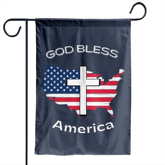 God Bless America White Cross on USA Map Garden Flags