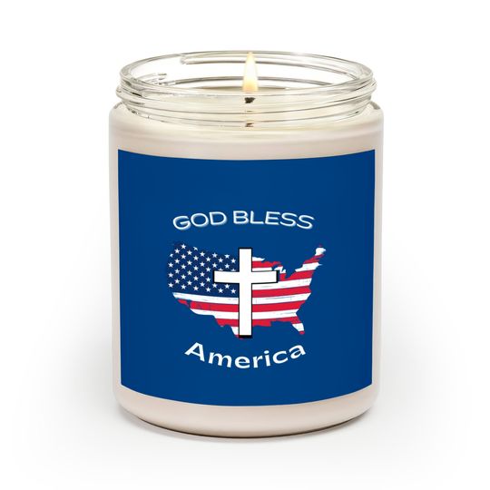 God Bless America White Cross on USA Map Scented Candles
