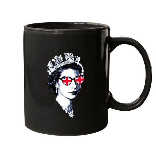 Queen Elizabeth II UK Flag Heart Sunglasses - Queen Elizabeth Ii - Mugs