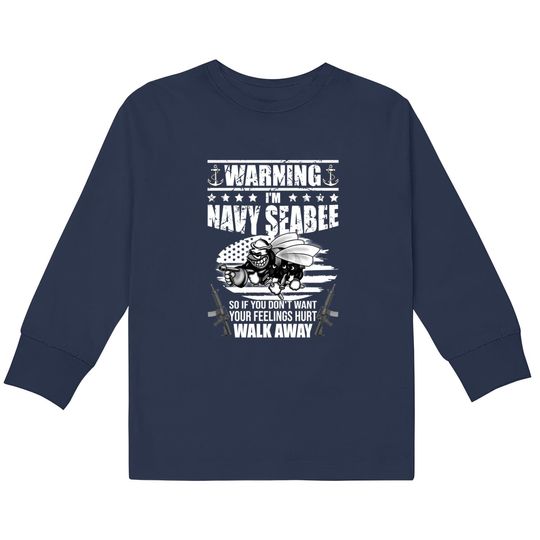 Navy Seabee - US Navy Vintage Seabees - Navy -  Kids Long Sleeve T-Shirts